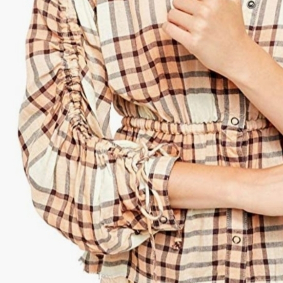 Free People pacific dawn plaid top peach tree szM - Picture 2 of 5